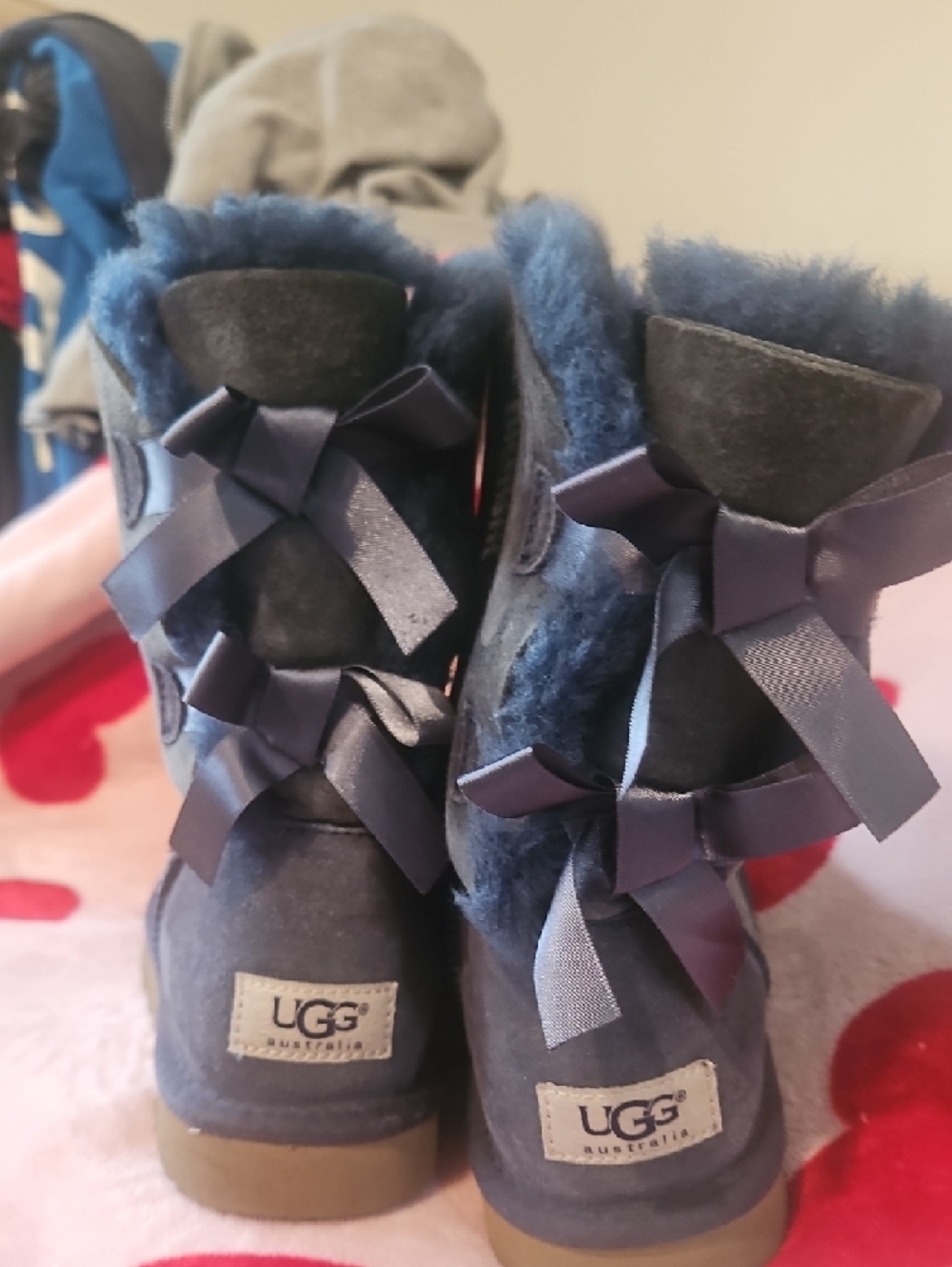 UGG Navy Suede Shearling-Lined Mid-Calf Boots
